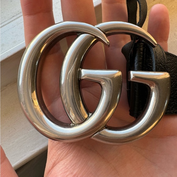 Gucci Authentic Unisex GG Marmont Black Leather Wide Belt Brass Buckle, Sz 80/32 - Picture 5 of 15